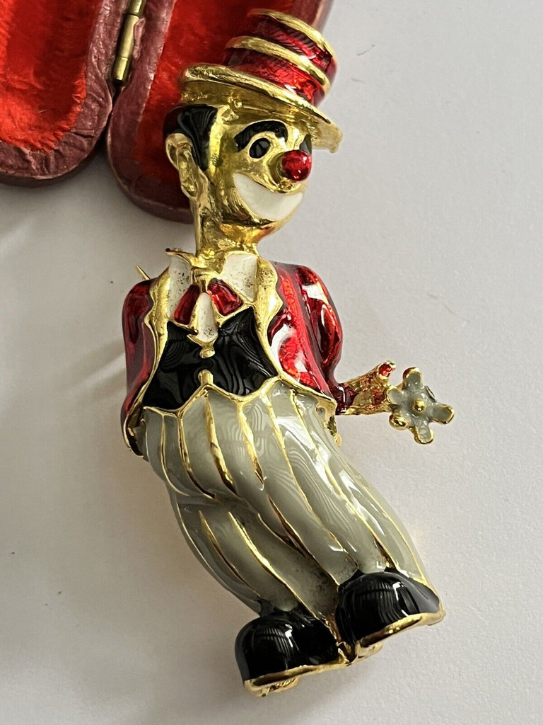 Vintage Gold Tone Enamel Red Clown Brooch ANTIQUES CHIC