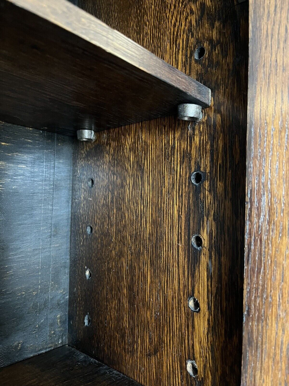 Edwardian Oak Bookcase , Adjustable Shelves, Lead light Glazing. Key & Locking.