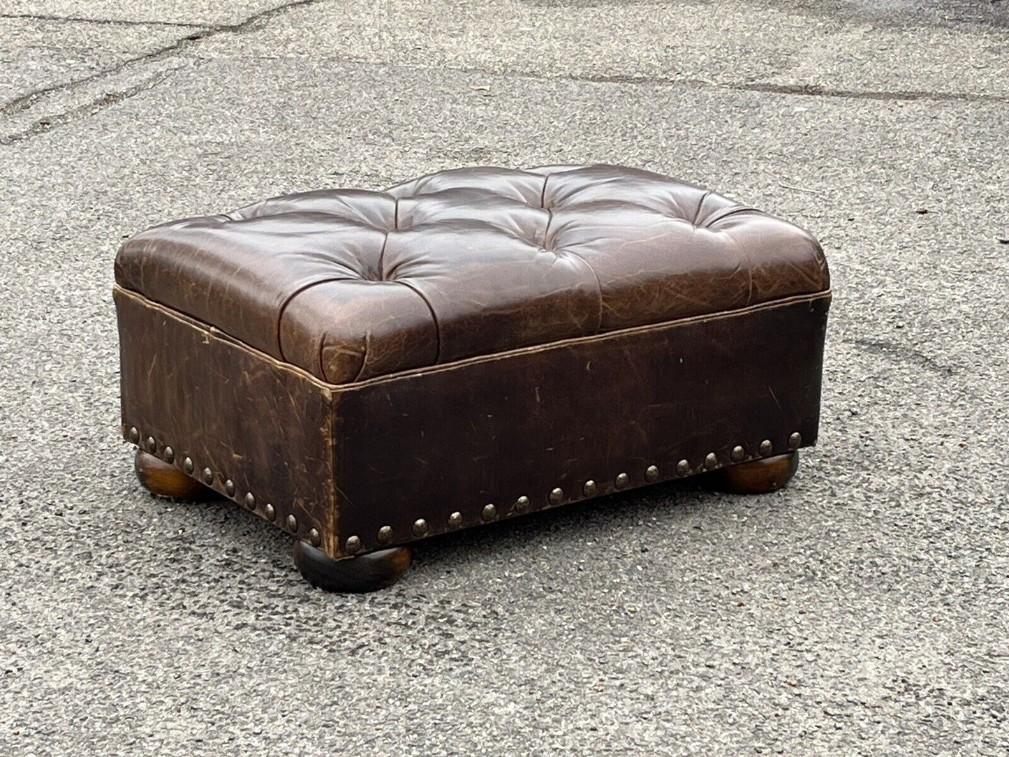 Large Brown Leather Foot Stool.