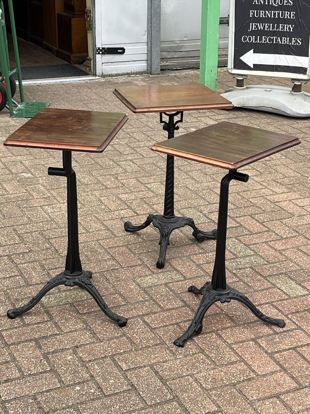 Antique Industrial Metal Factory Tables With Wooden Tops