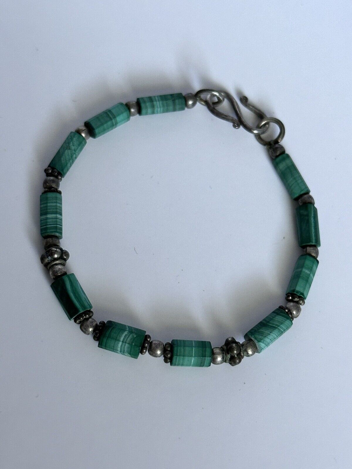 Vintage Malachite Silver Tone Bracelet