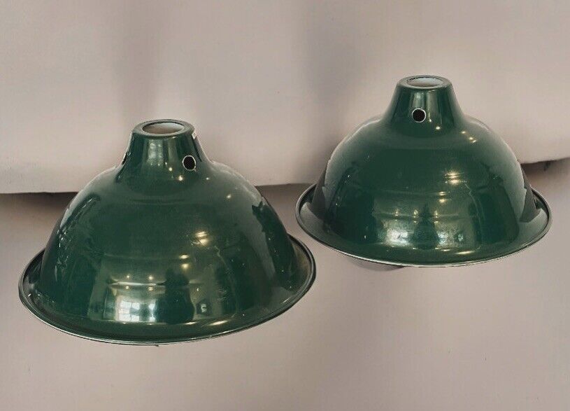 Pair Of Green Metal Light Shades