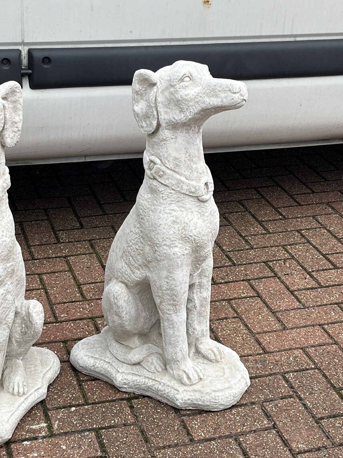 Life Size Pair Of Garden Seated Dog Statues, Great Look. Very Heavy.