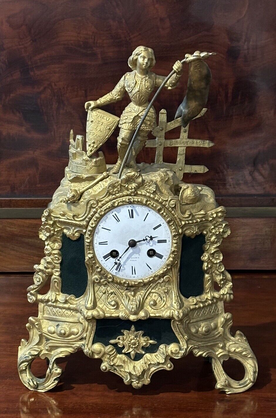 French Empire Antique Ormolu Clock, Chimes On A Bell