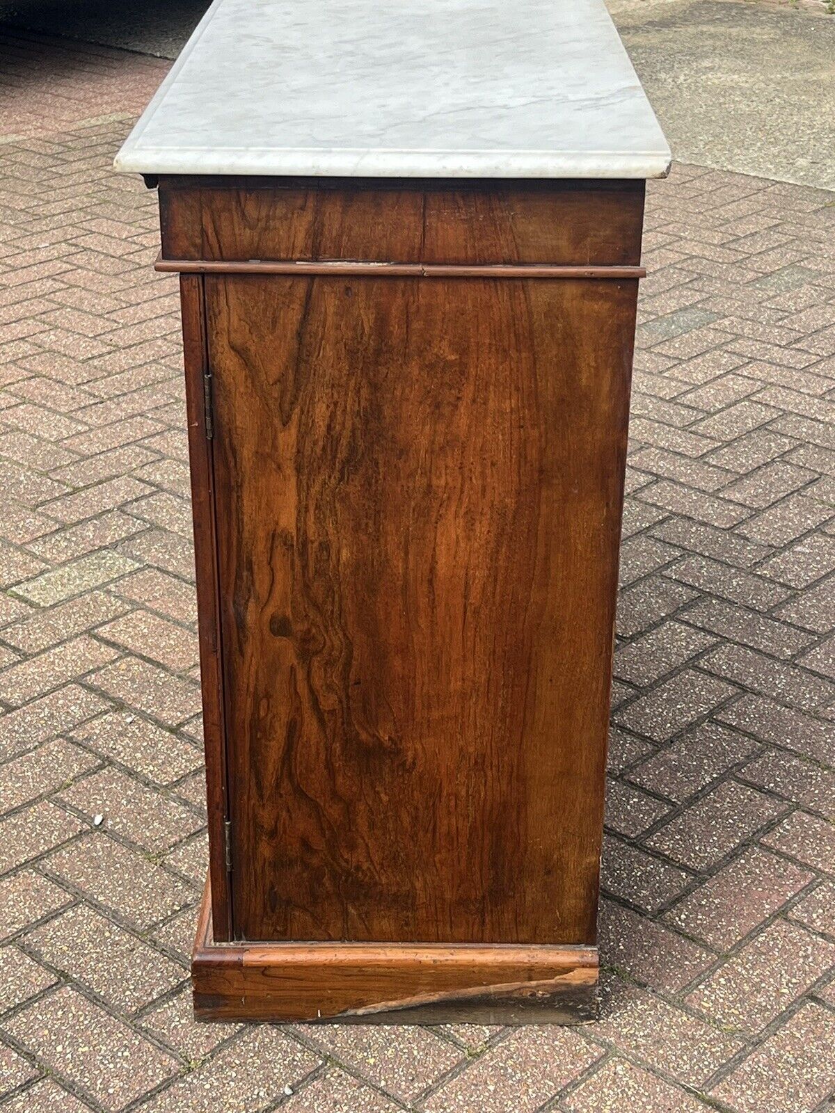 Victorian Walnut Pier Bookcase, Display Cabinet, Credenza With White Marble Top