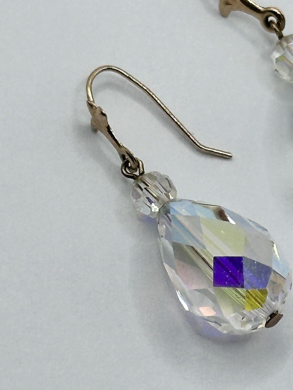 Vintage 9ct Gold Aurora Borealis Crystal Drop Earrings