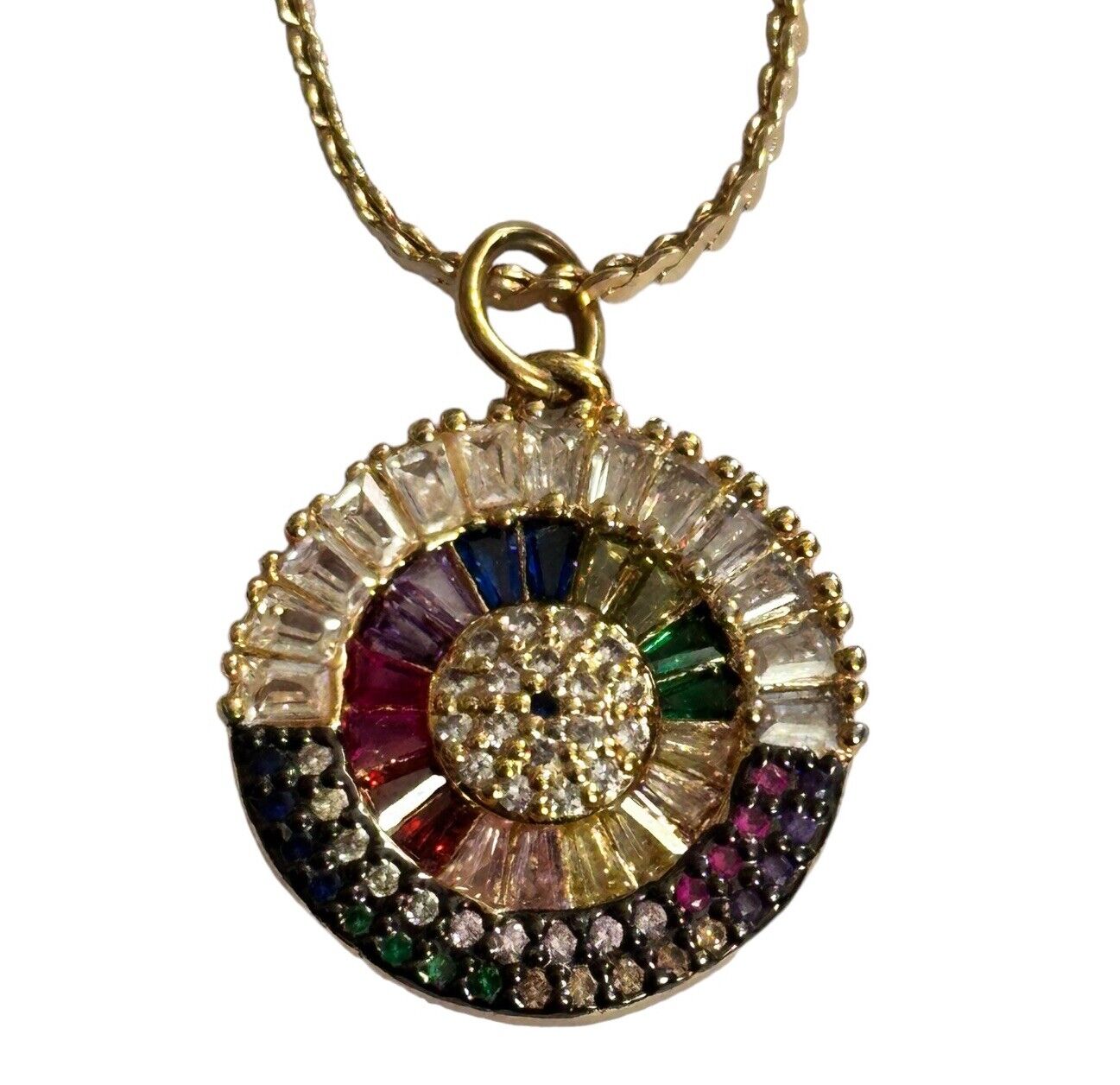 Vintage Gold Plated Multicoloured Crystal Stone Necklace