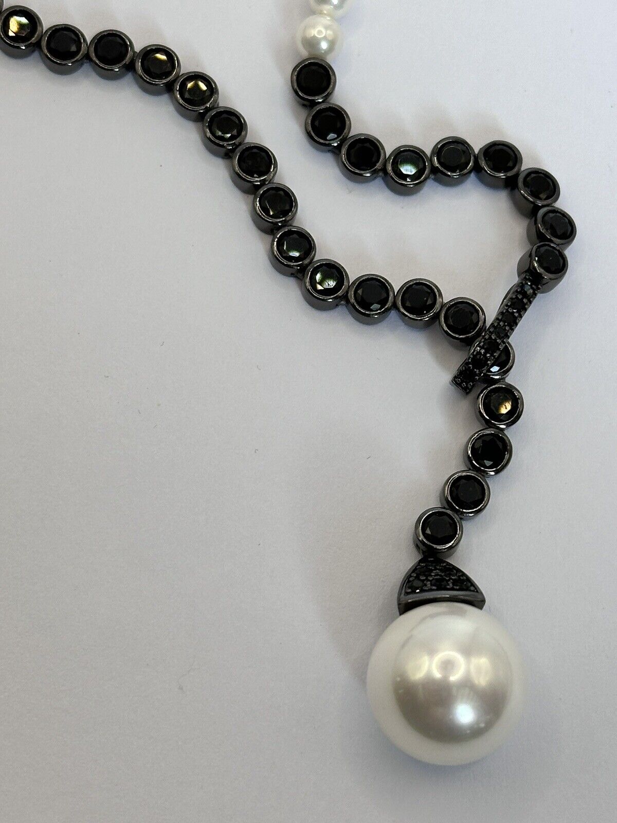 Vintage Black Diamanté Faux Pearl Adjustable Necklace