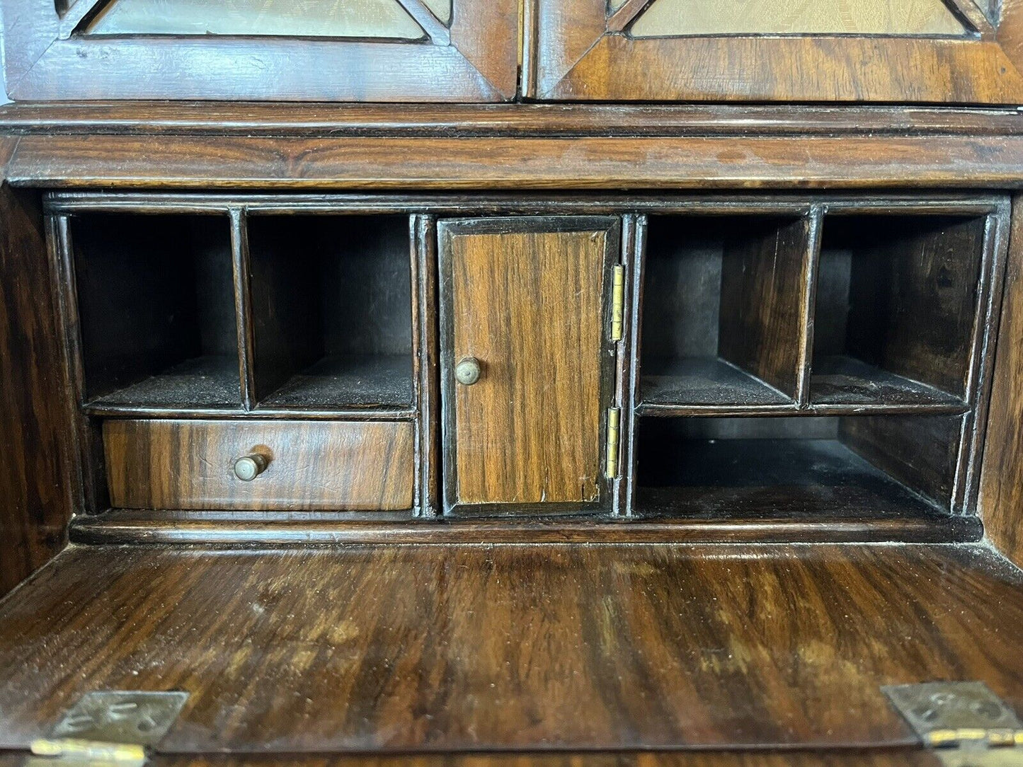 Miniature Apprentice Piece Walnut Bookcase Bureau, Fitted Interior.