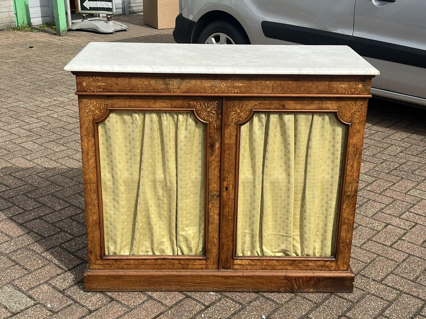 Victorian Walnut Pier Bookcase, Display Cabinet, Credenza With White Marble Top