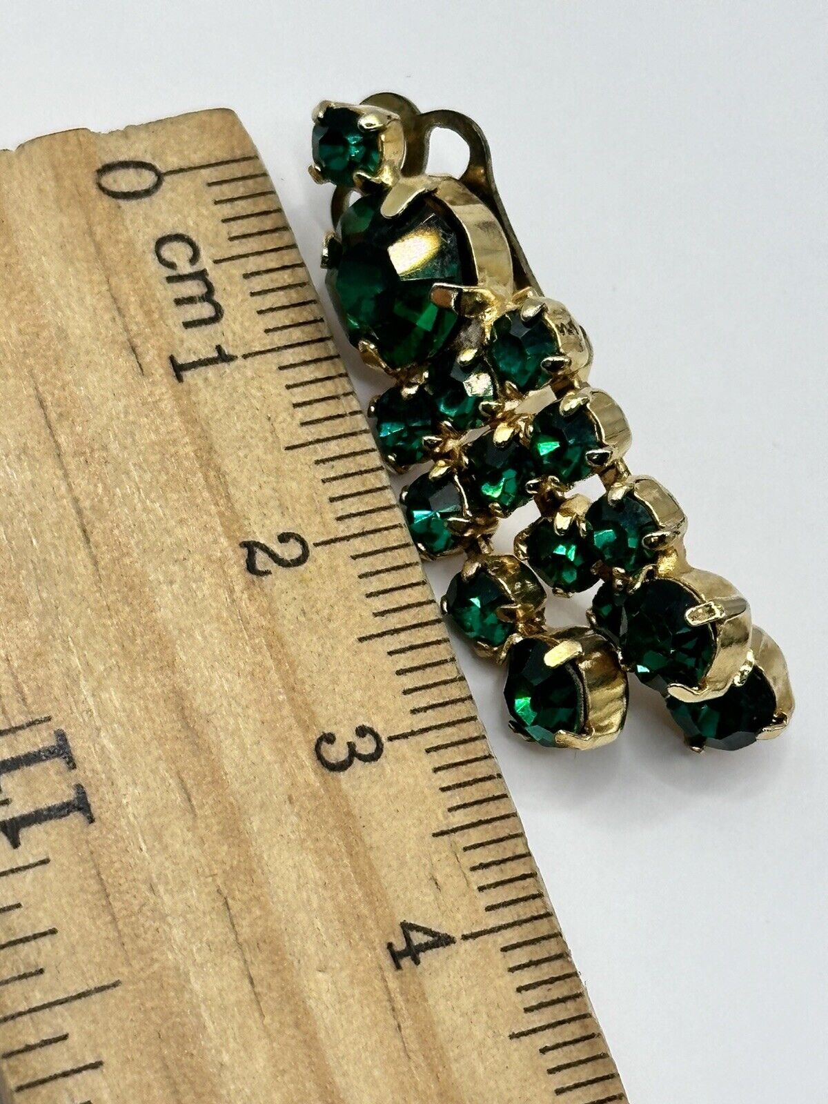 Vintage Gold Tone Green Paste Drop Clip On Earrings