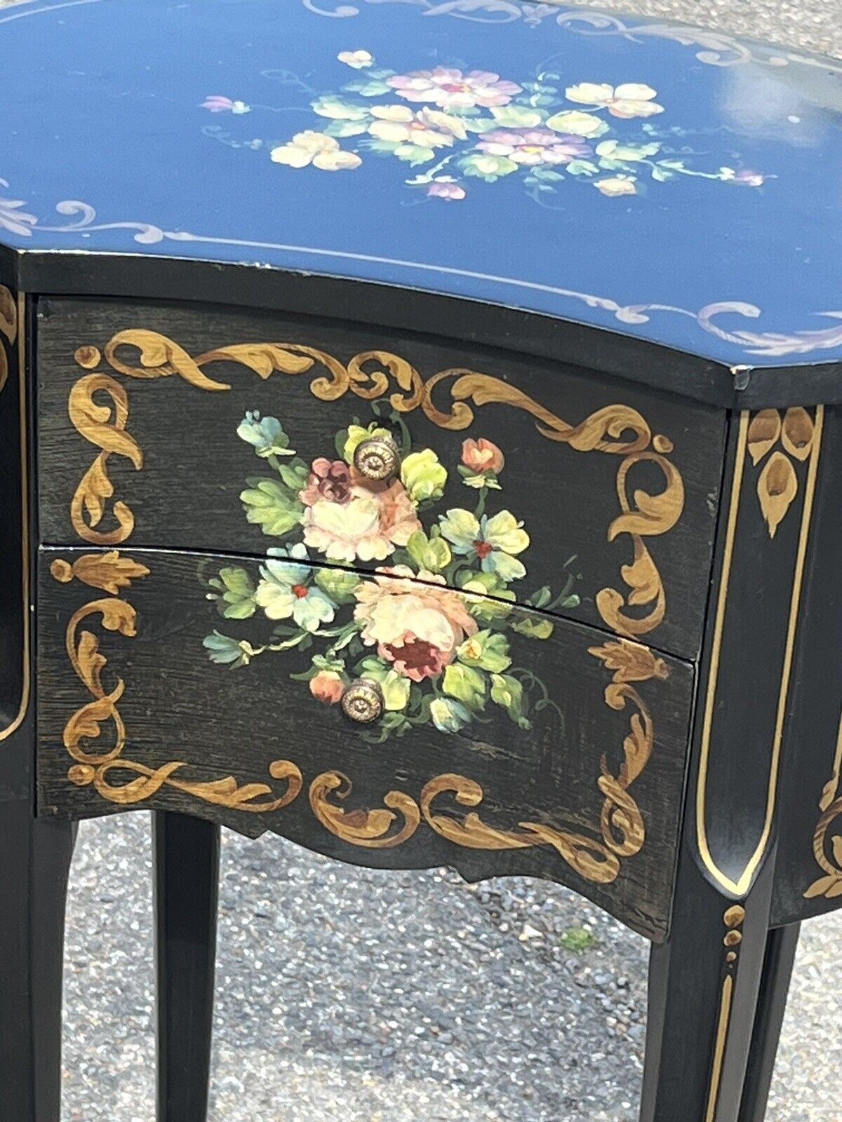 Pair Of Bedside Cabinets. Lamp Tables. Side Tables. Decorated With Flowers