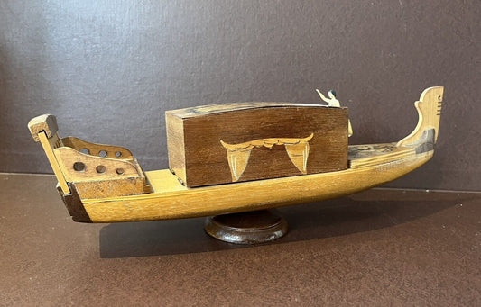 Vintage Musical Cigarette Box In The Form Of A Gondola With Dancing Ballerina