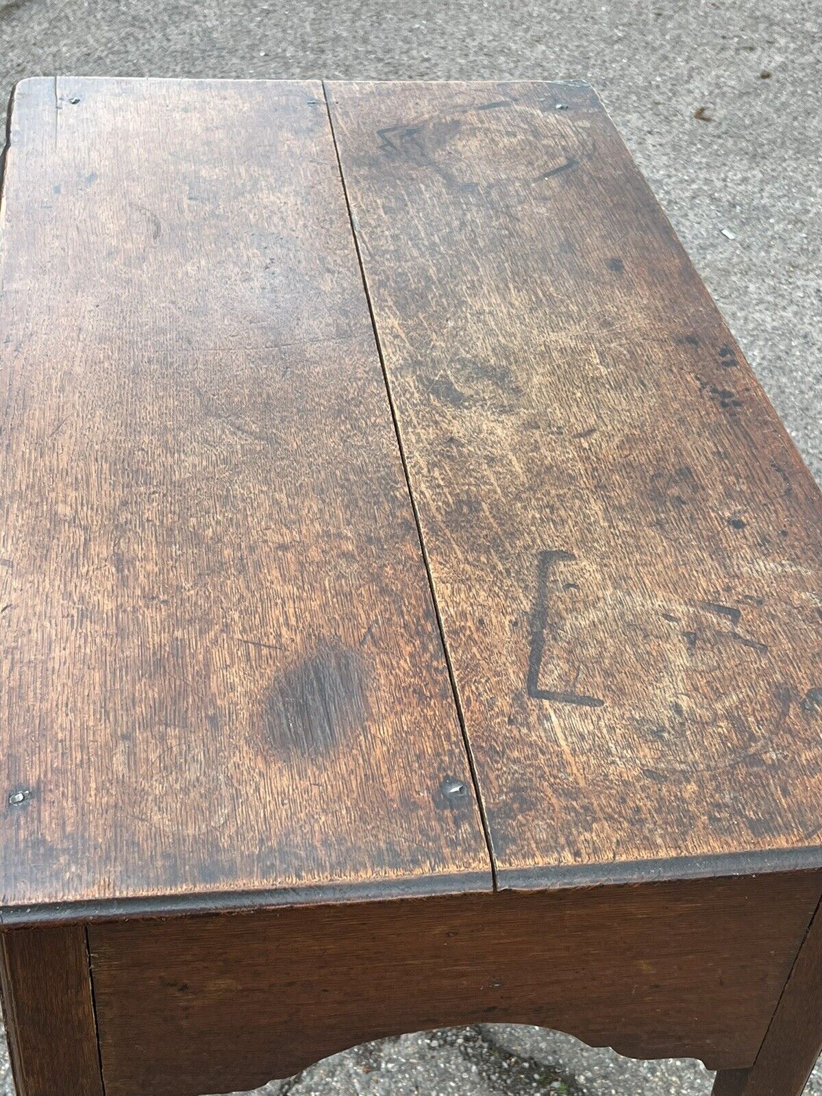 Early Georgian Oak Lowboy With Brass Handles. Make Great Hall Or Console Table