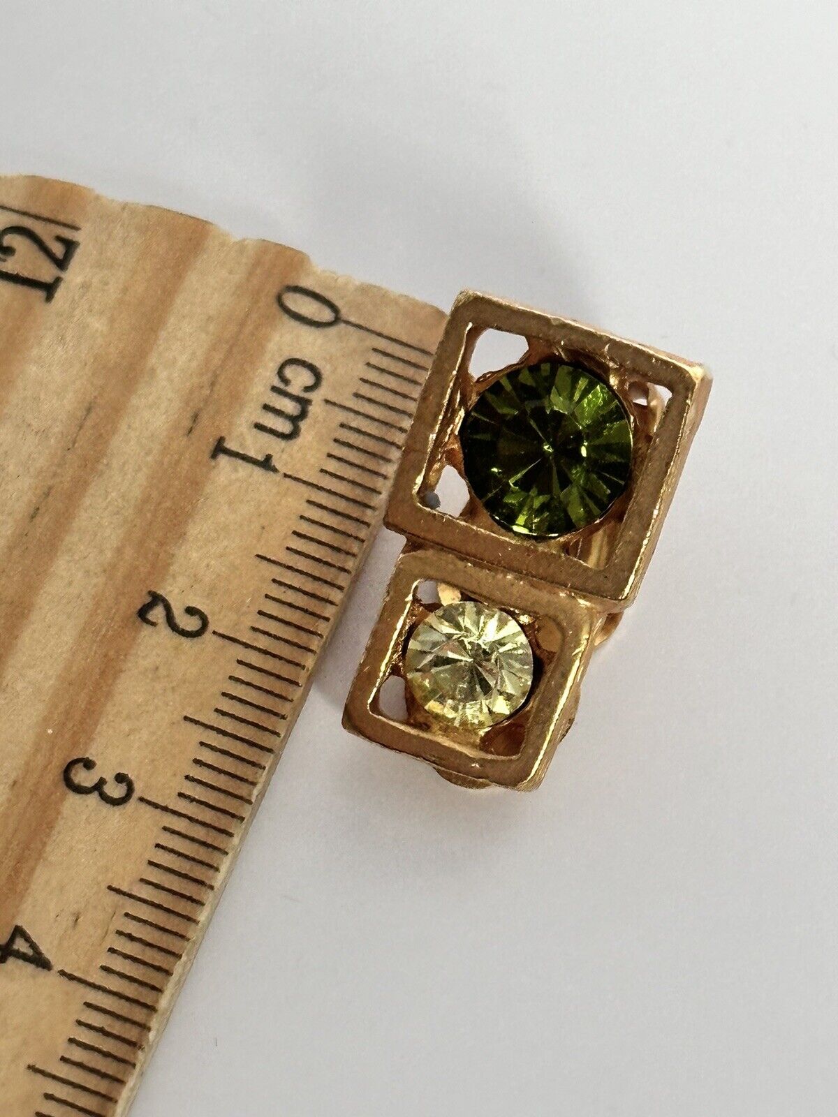 Vintage Gold Tone Green Diamantés Clip On Earrings