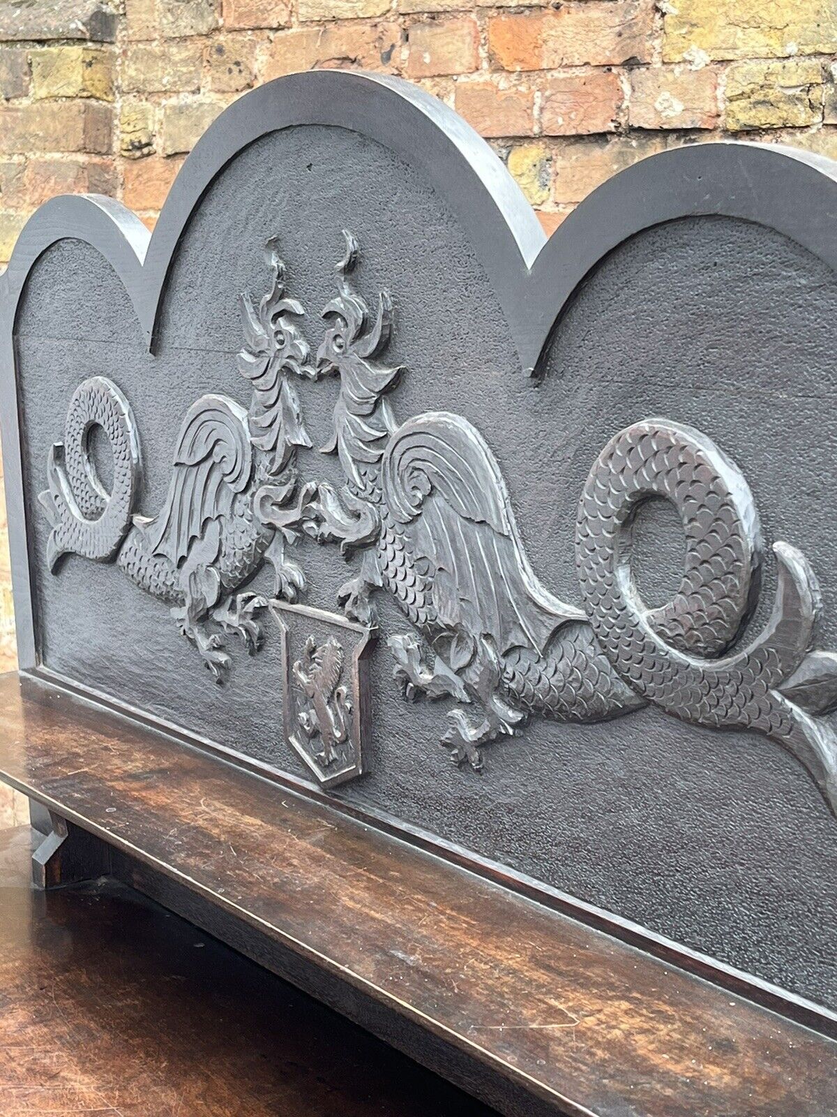 Antique Sideboard/ Display Cabinet With Carved Family Crest.