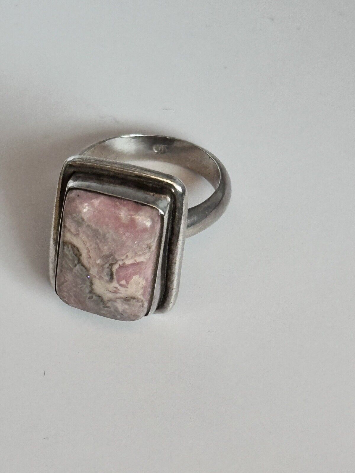 Vintage Silver 925 Pink Rhodochrosite Natural Stone Ring