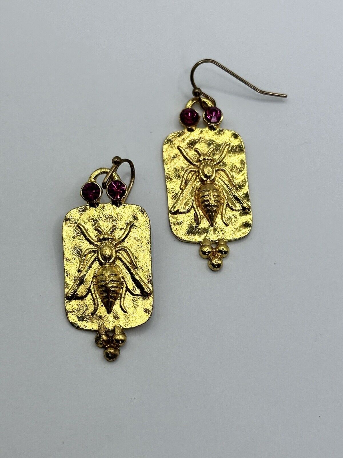 Vintage Gold Tone Bee Bug Drop Earrings