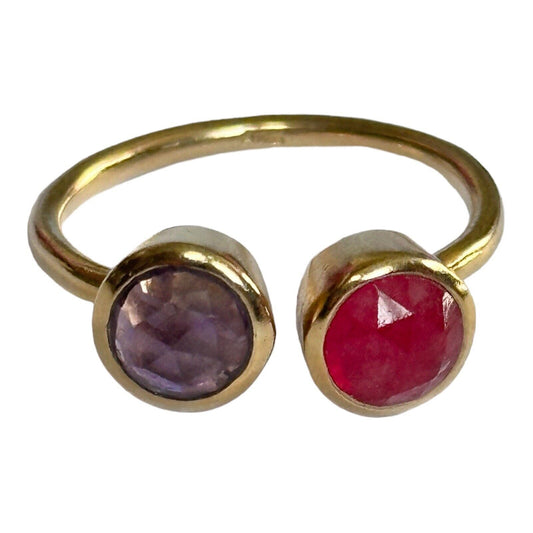 Vintage 18ct Gold Vermeil On Sterling Silver Ruby Amethyst Ring