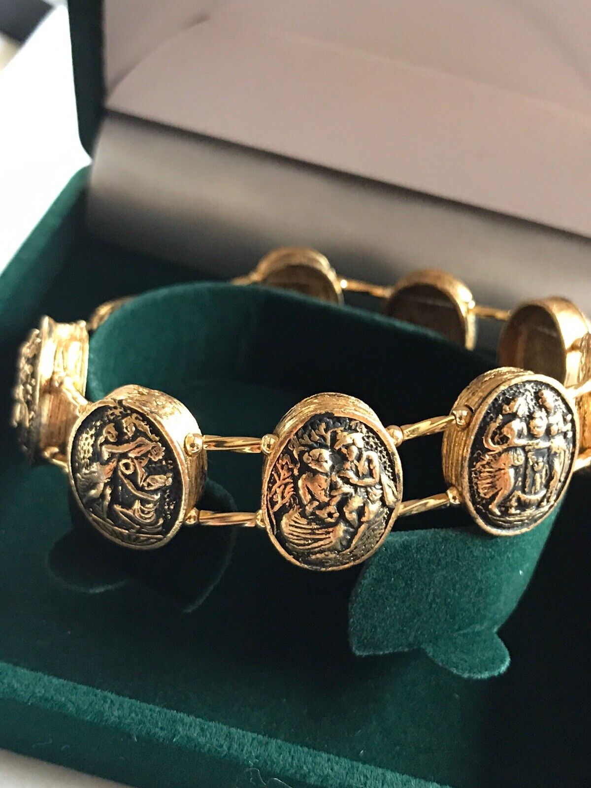 Vintage Gold Tone Etruscan Roman Gods Bracelet