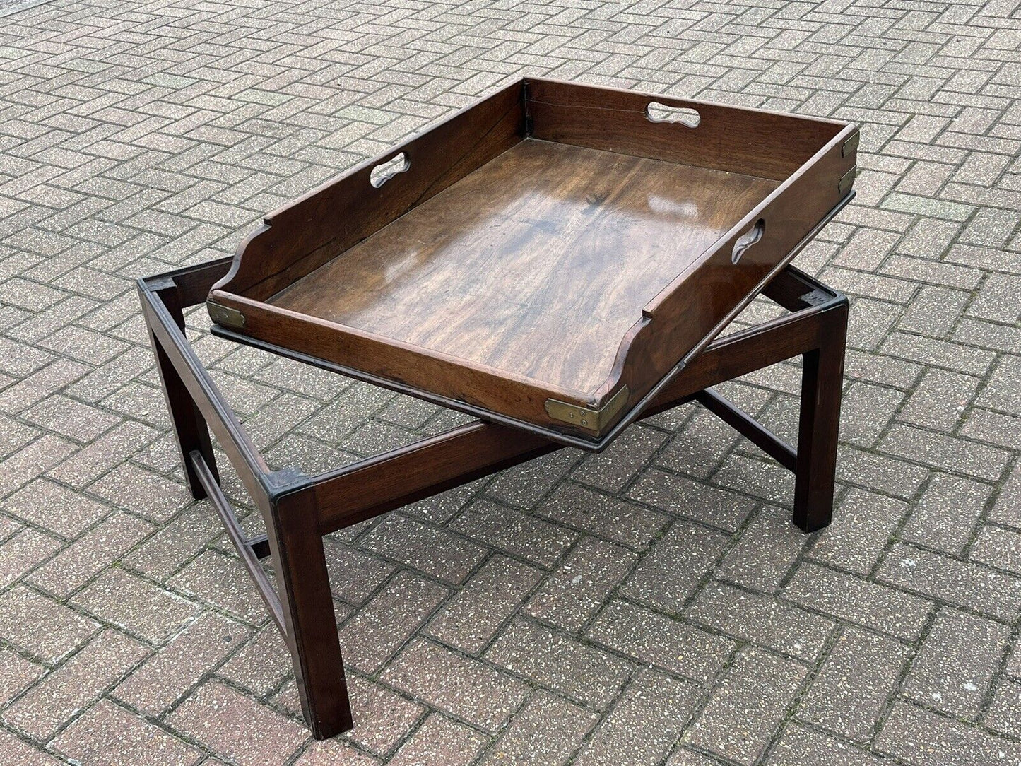 Antique Mahogany Lift Of Butlers Tray On Stand