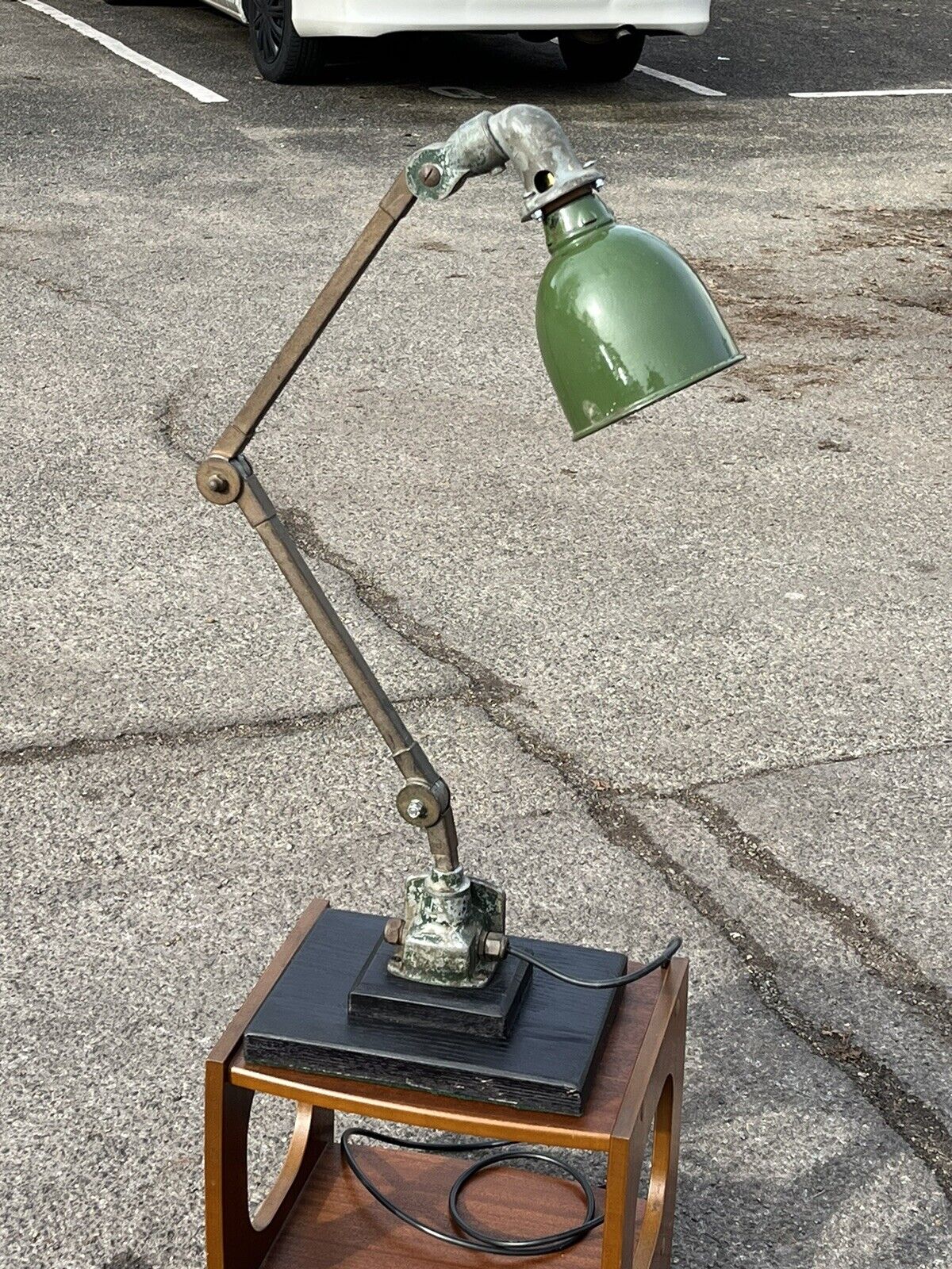 Industrial Angle Poise Lamp With Green Enamel Shade