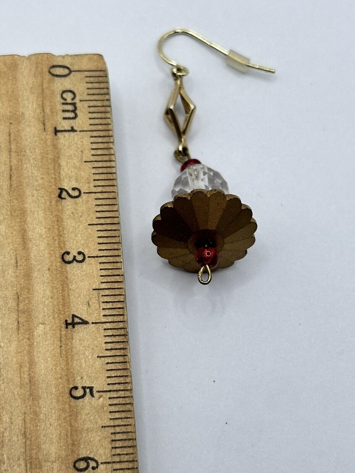 Vintage Gold Tone Crystal Red Beaded Drop Earrings