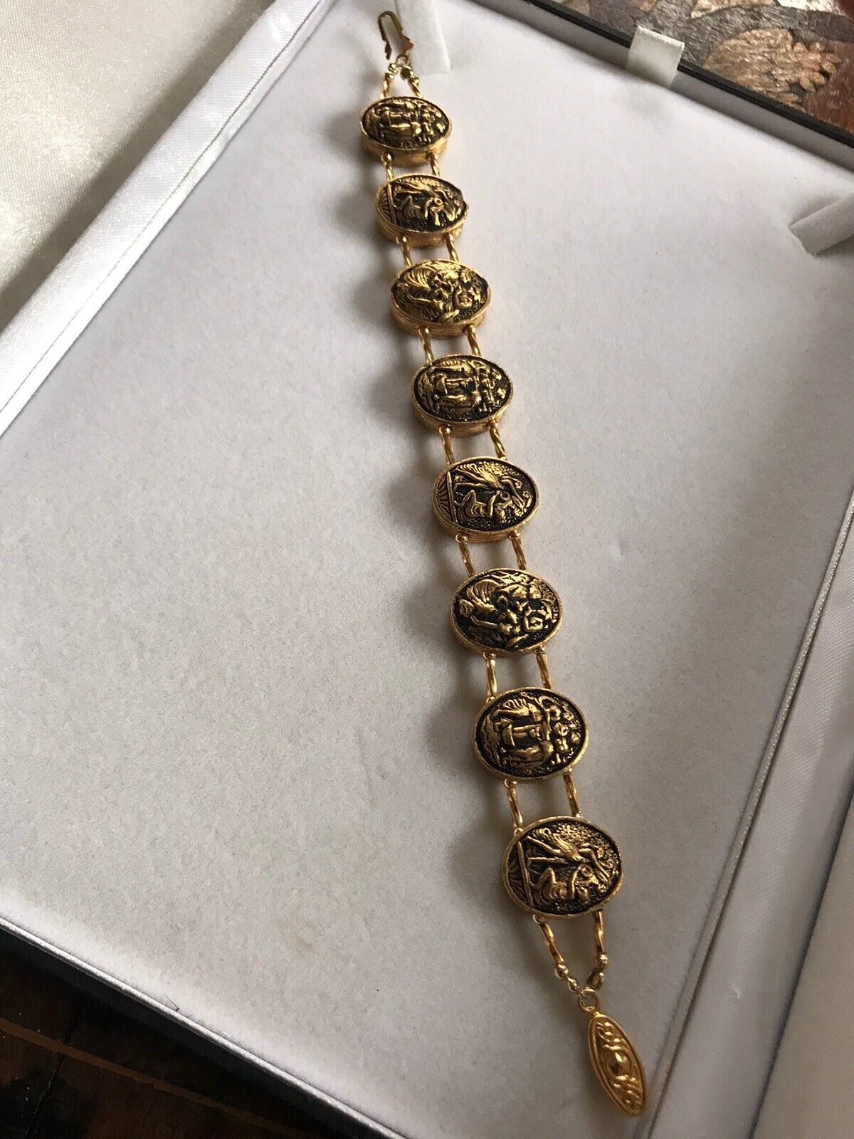 Vintage Gold Tone Etruscan Roman Gods Bracelet