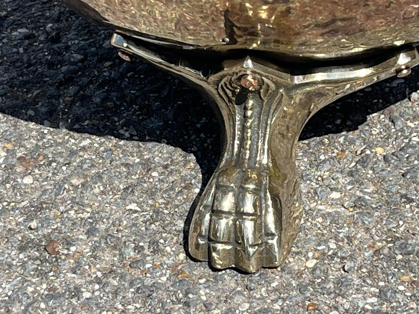 Brass & Copper Helmet Coal Bucket / Scuttle on Lions Paw Feet.