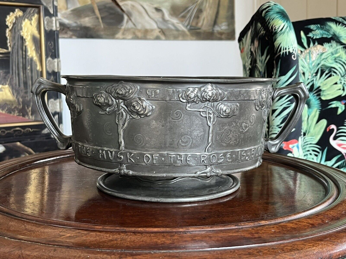 Liberty & Co Tudric Arts & Crafts 2 Handle Pewter Rose Bowl By David Veasey