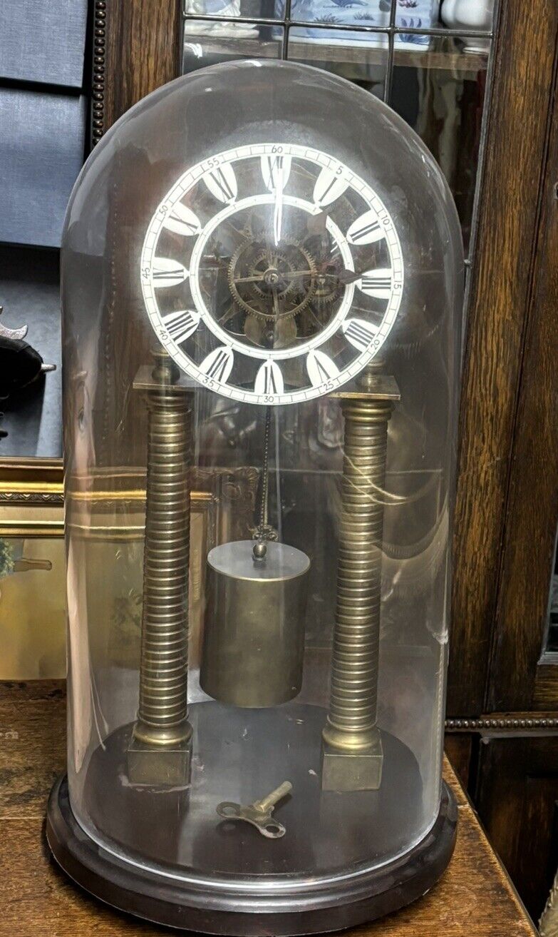 Skeleton Clock With Glass Dome. With Key. Large & Impressive.