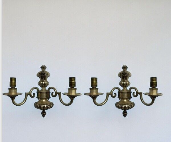 Pair Of Brass Cherub Wall Light Sconces.