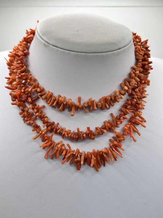 Vintage Set Of 3 Coral Strand Necklaces