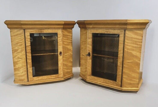 Satinwood Collectors Table / Wall Display Cabinets. Lock & Key, Bevelled Glass