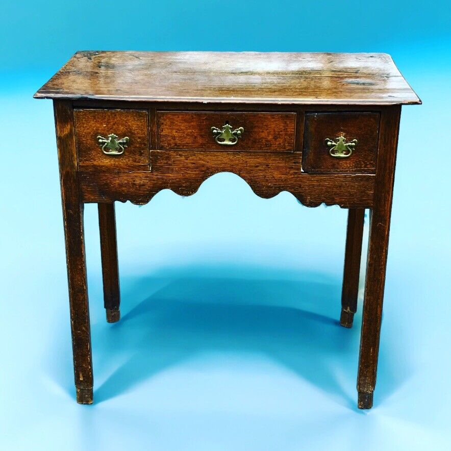 Early Georgian Oak Lowboy With Brass Handles. Make Great Hall Or Console Table