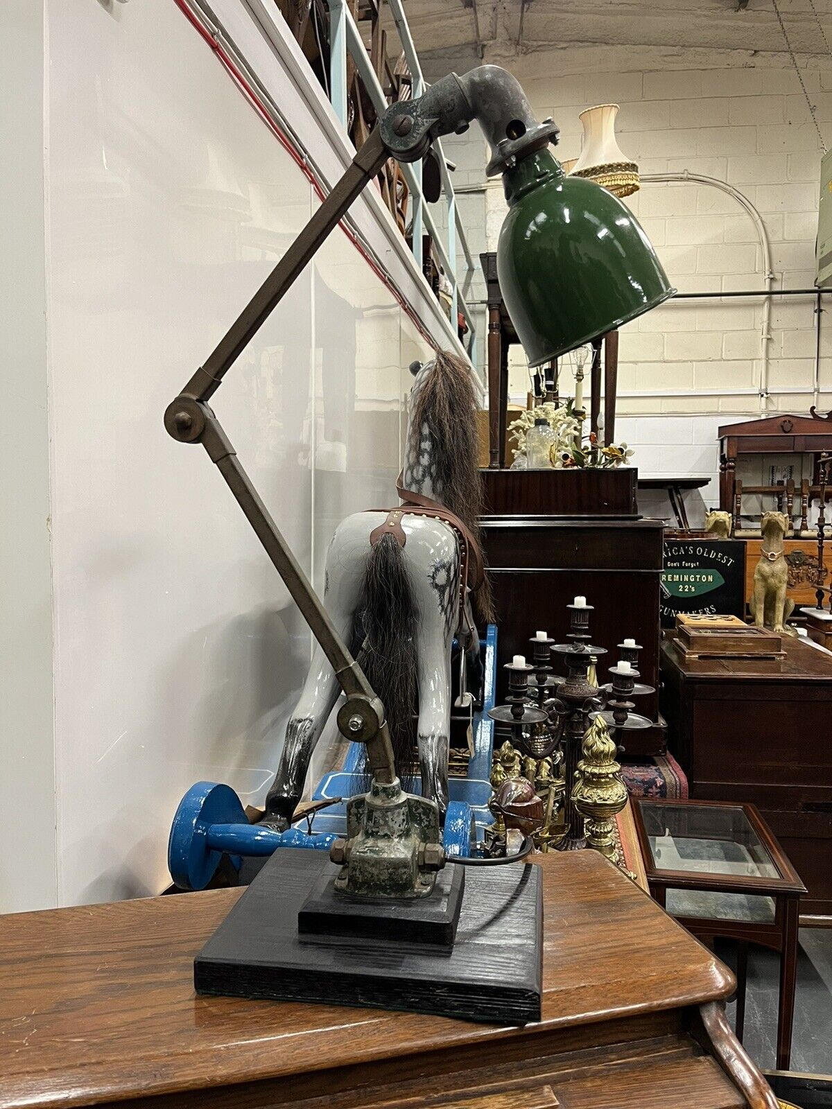 Industrial Angle Poise Lamp With Green Enamel Shade