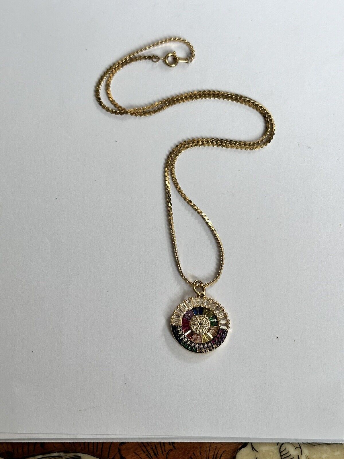 Vintage Gold Plated Multicoloured Crystal Stone Necklace