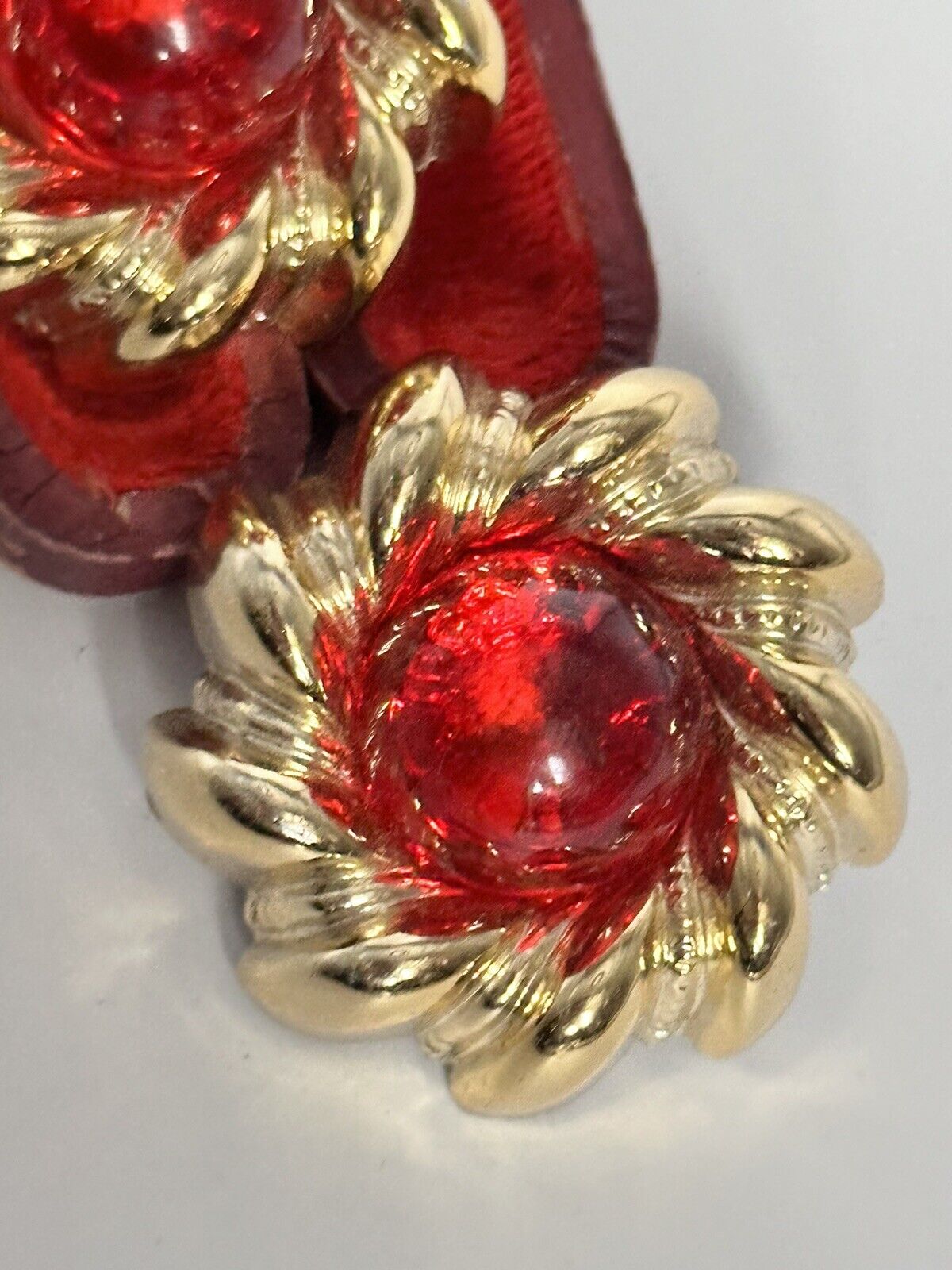 Vintage 1980s Gold Red Acrylic Clip On Earrings