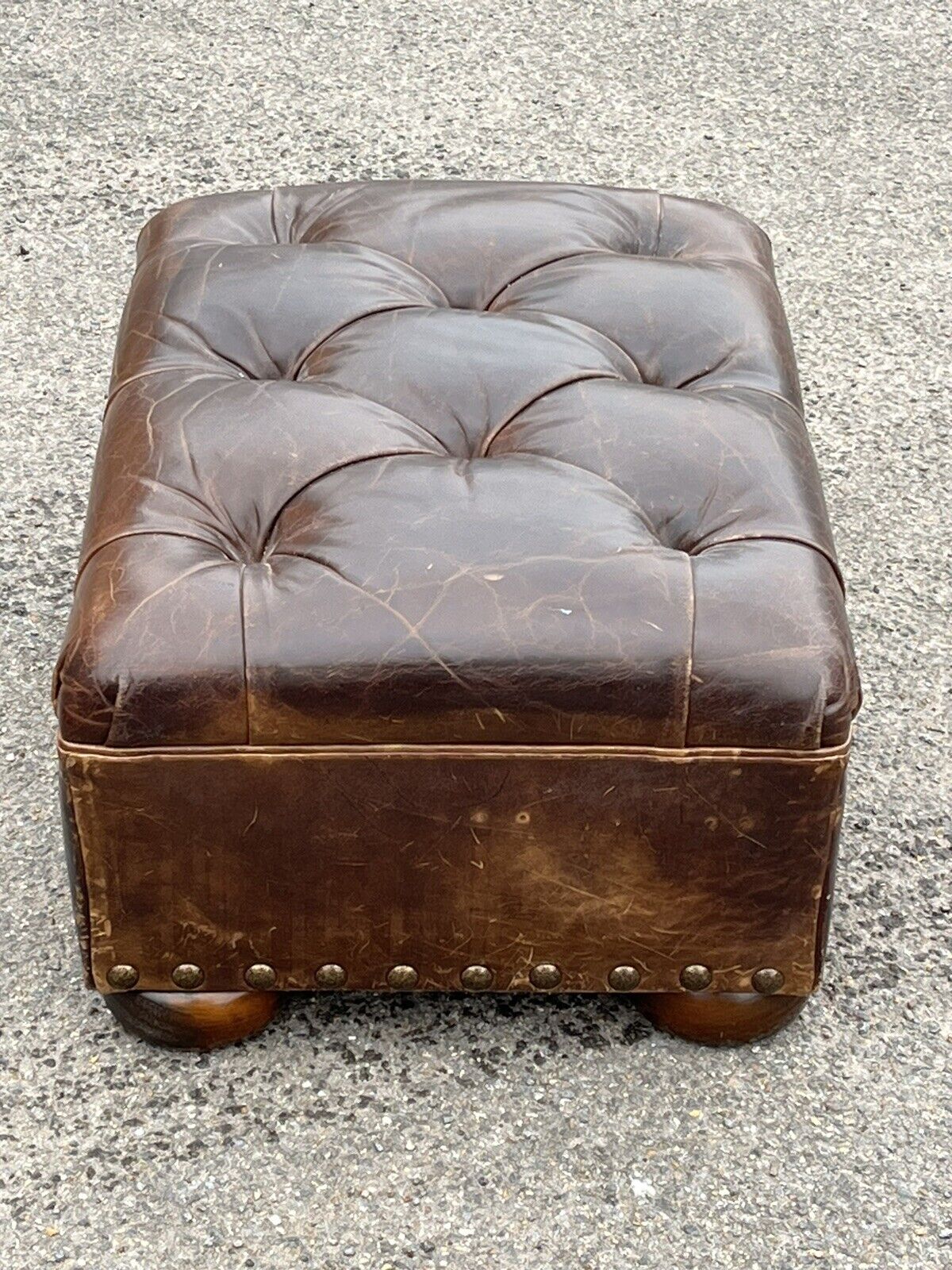 Large Brown Leather Foot Stool.