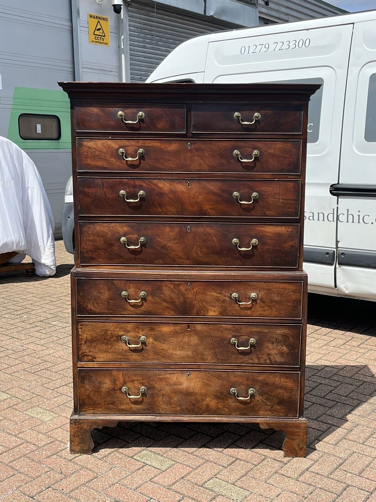 Georgian Mahogany Chest On Chest. Original Brass Handles, Bracket Feet.