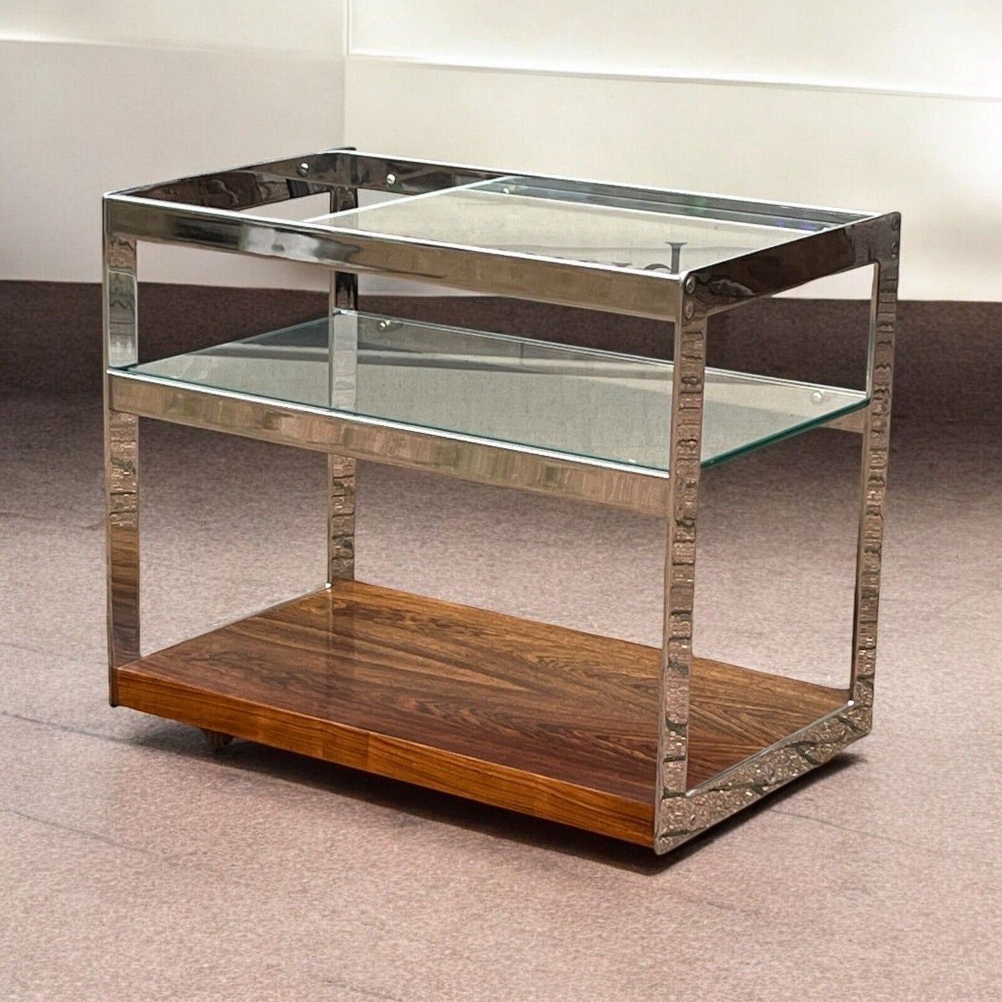 Mid Century Glass And Chrome Cocktail trolley by Richard Young