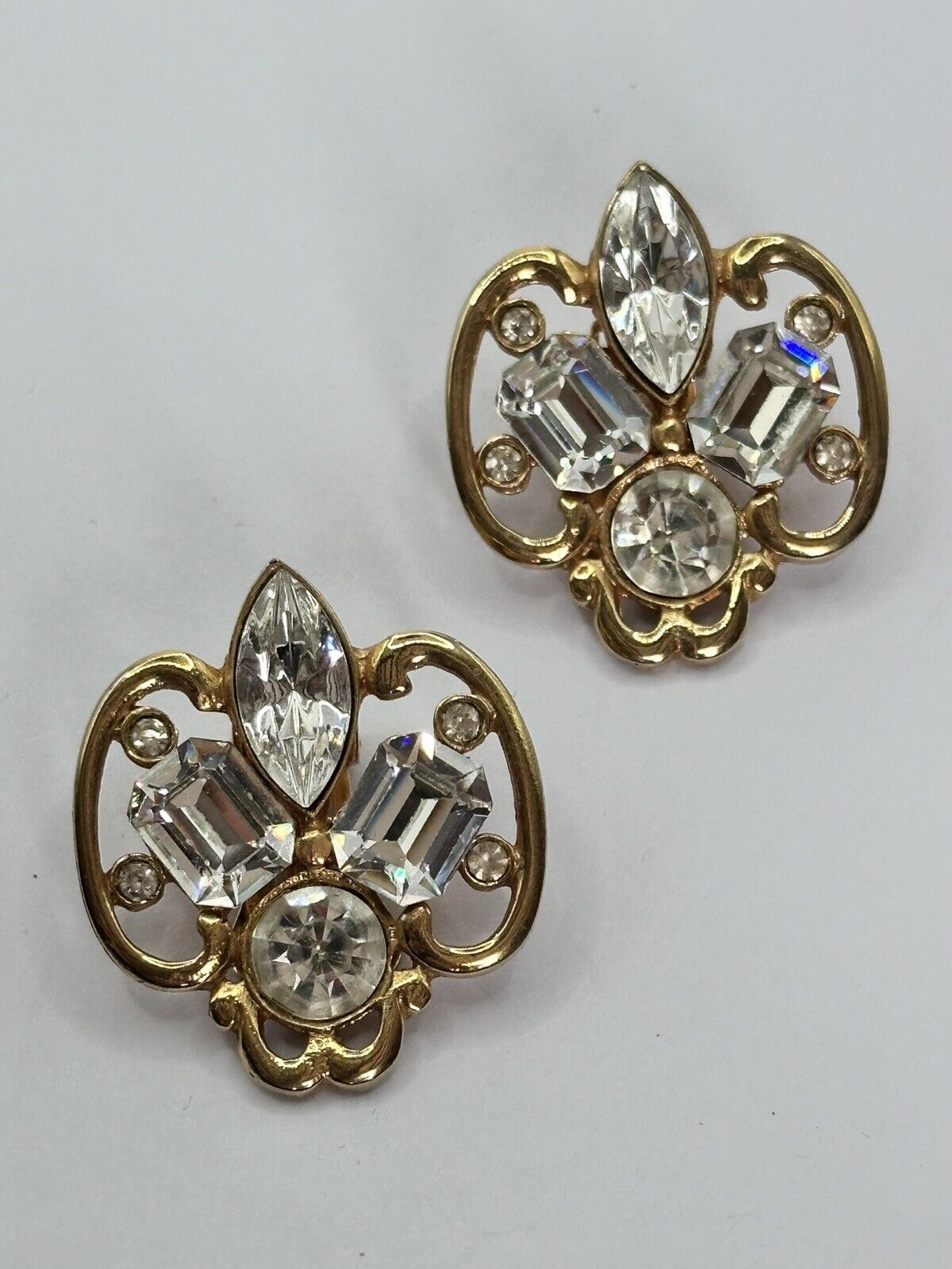 Vintage Gold Plated Diamanté Clip On Earrings