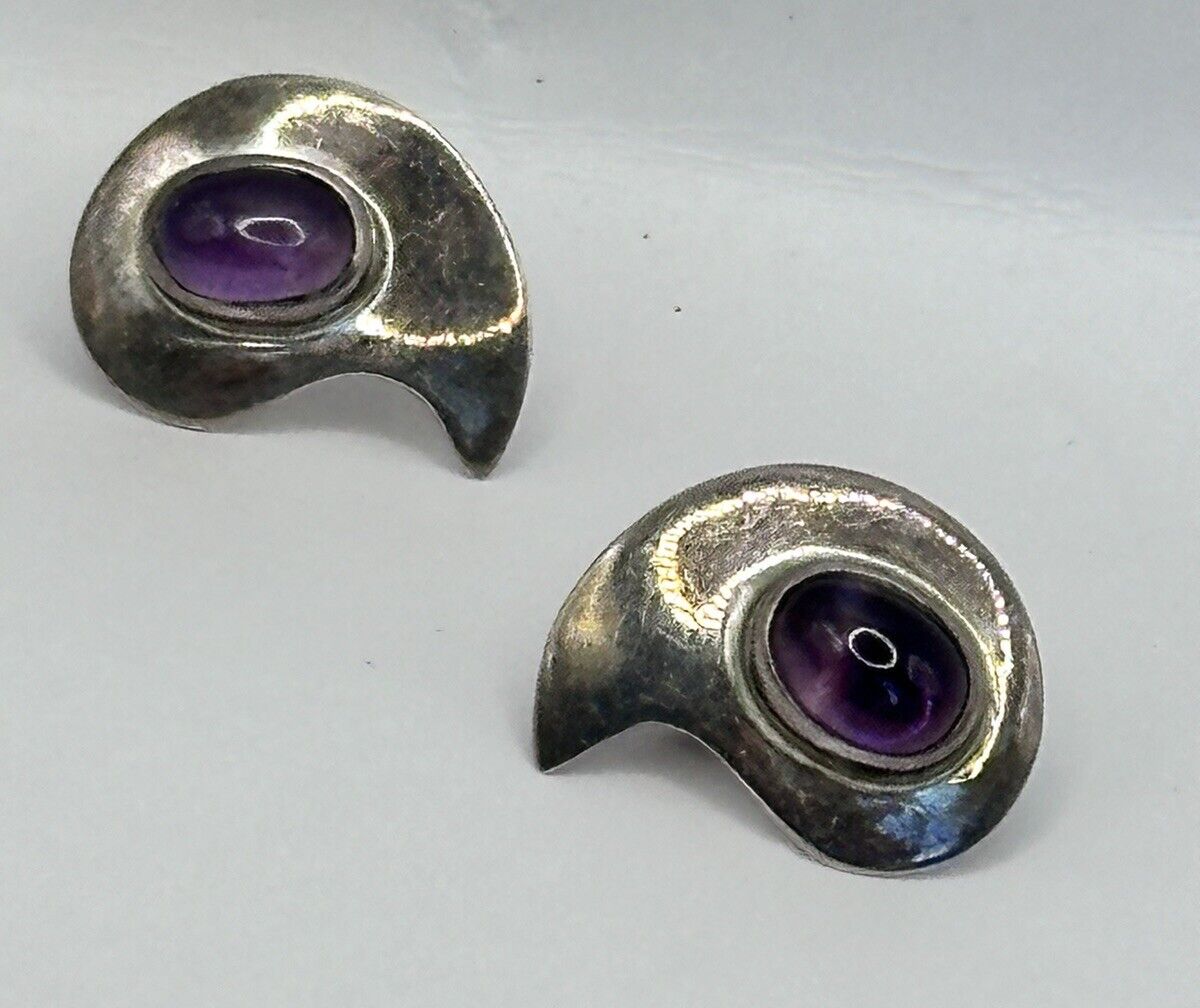 Vintage Silver 925 Purple Amethyst Earrings