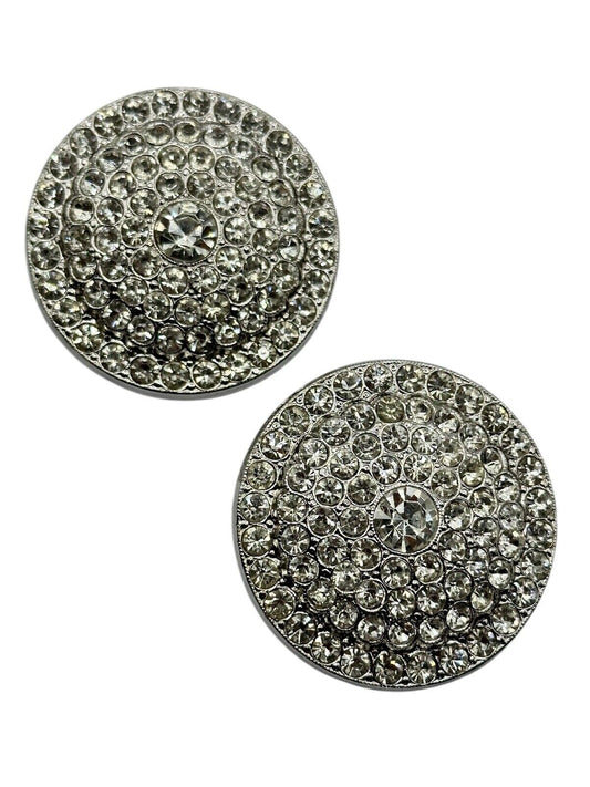 Vintage Silver Tone Statement Diamanté Clip On Earrings