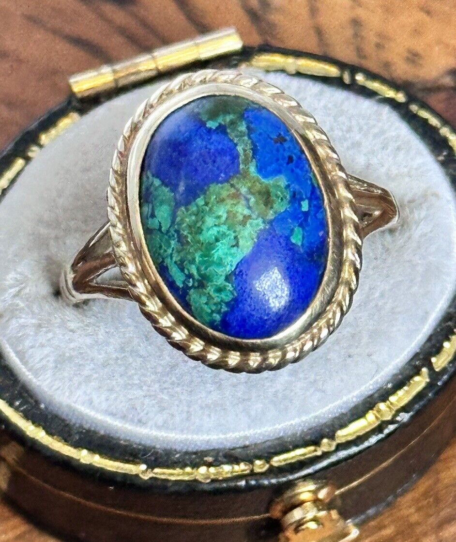 Antique Vintage 9ct Gold Azurite Malachite Ring