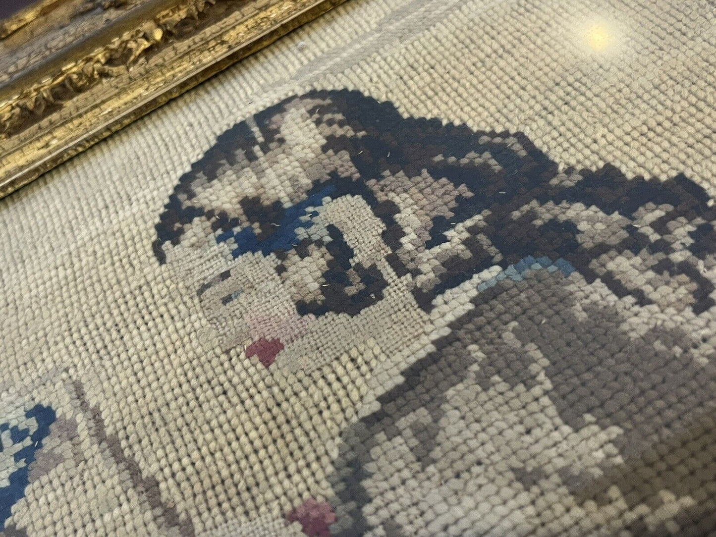 Georgian Embroidery/ Tapestry In Gold Gilt Frame.