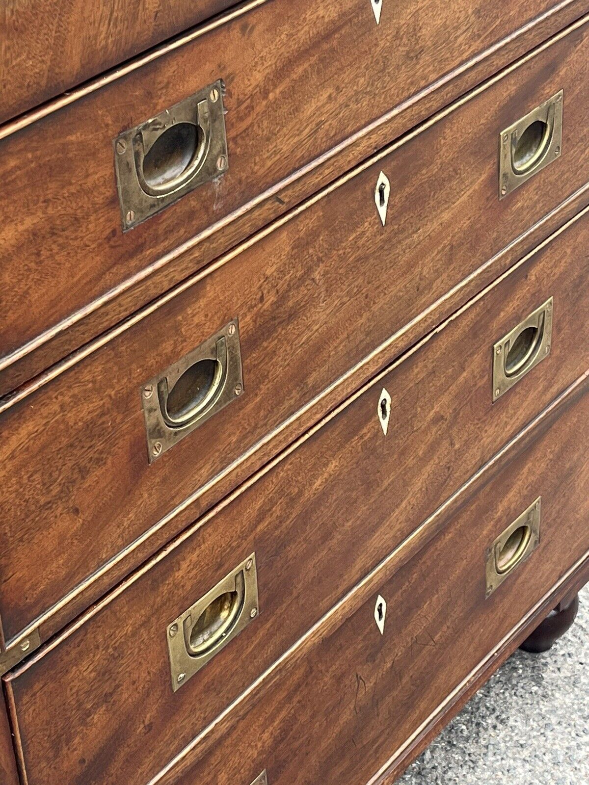 Campaign Chest Of Drawers. Brass Handles & Brass Bound.