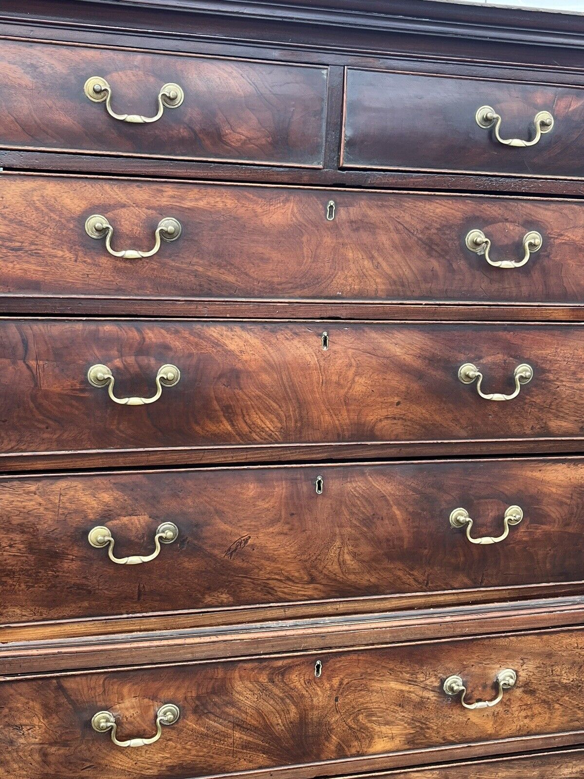 Georgian Mahogany Chest On Chest. Original Brass Handles, Bracket Feet.