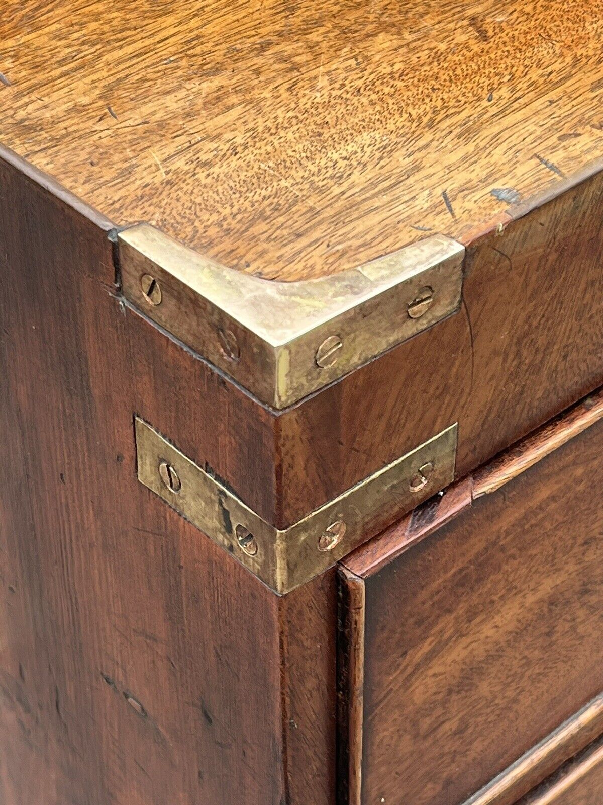 Campaign Chest Of Drawers. Brass Handles & Brass Bound.