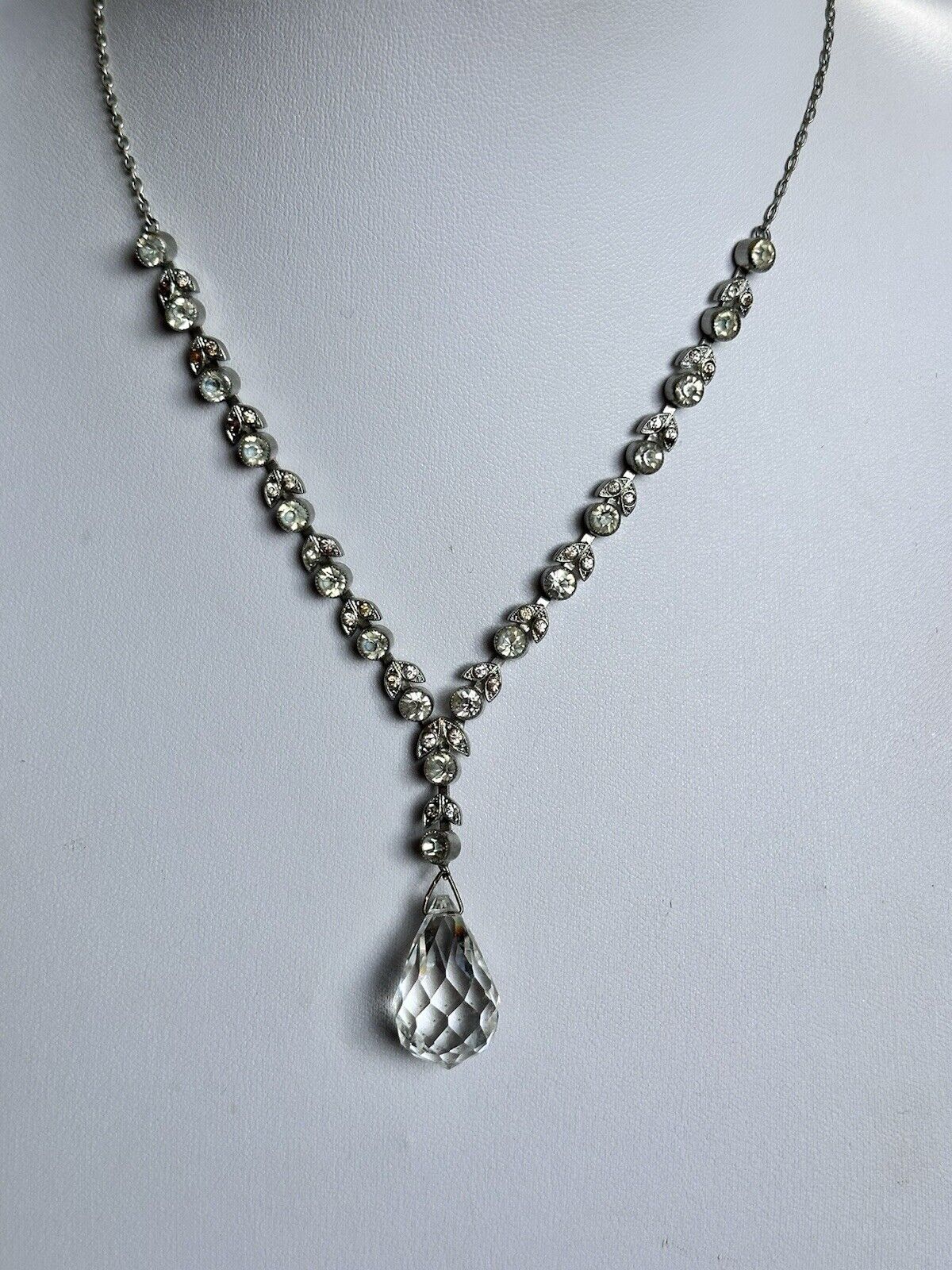 Vintage Old Glass Crystal Droplet Necklace